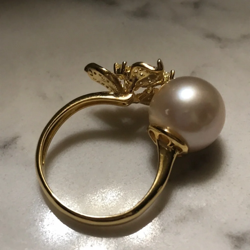 11.5mm Custom Made Genuine Pearl Clover Ring